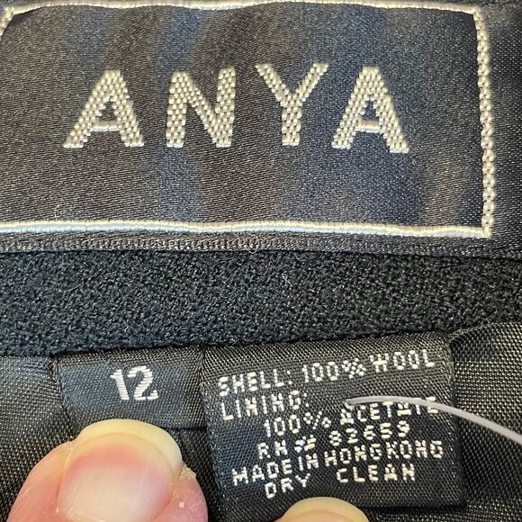 Vintage Anya Black Wool Lined Back Vent Red Beaded Bow Pencil Skirt Size 12 - Picture 9 of 12